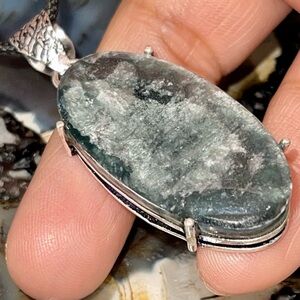 Silver Sheen Green Emerald Seraphinite Pendant 2”